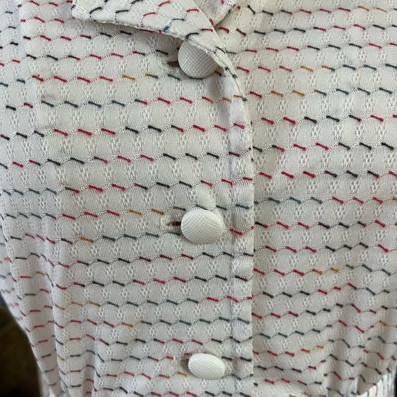 VINTAGE 1970s Cream & Rainbow Striped Sleeveless Day Dress with Pockets Small - Picture 8 of 12